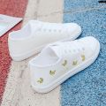 New Korean Style Women's White Shoes ﹤ Flat Bottom * Lazy People without Students ︸ Canvas Shoes ﹕﹂ Spring and Summer #﹏ Half Back Slip-on ·. 