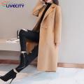 Mid-length Woolen Cardigan Stylish Women's Woolen Coat with Lapel Pockets Trendy Mid-length Cardigan for Autumn/winter Women Woolen Coat.