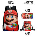 3D New Movie Super Mario Bros. School Bag, Mario Backpack, Shoulder Bag, Pencil Case, Backpack Three-Piece Set. 