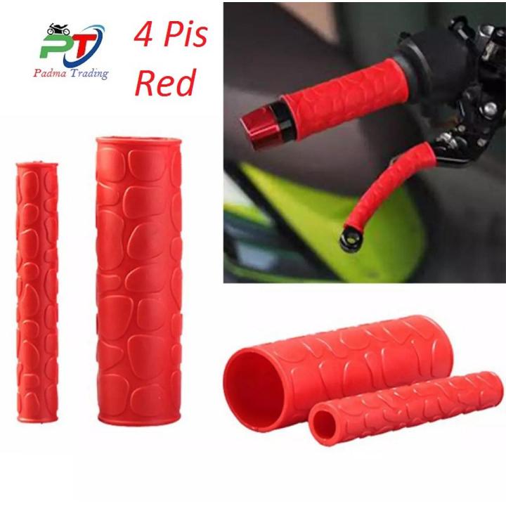 4 Pis universal soft rubber Handle Bar Grip or Grips Cover for motorcycle- Red