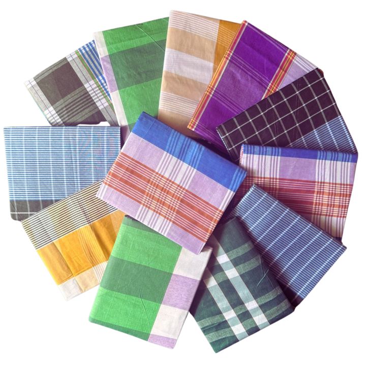 LUNGI FOR MEN - 2 PCS BUNDLE PACKAGE - MULTI COLOR CHECK DESIGN LUNGI - COTTON & POLYESTER YARN MIXED FABRIC LUNGI - STITCHED LUNGI (5 HAND)