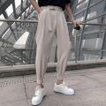 Korean Fashion Casual Suit Pants 2023 Spring New Men Slim Fit Classic Harem Pants Simple Wild Vintage Loose Solid Black Trousers. 