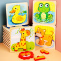 Hot Selling Toys Wooden Children Cartoon 3D Puzzle Model Training Concentration Early Education Building Blocks Animal Matching Puzzle 3d. 