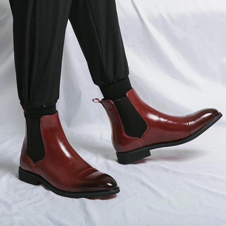 Luxury%20Brand%20Men's%20Chelsea%20Boots%20New%20Outdoor%20Red%20Sole%20Square%20Shoes%20Handmade%20Toe%20Business%20Ankle%20Boots%20for%20Men%20Dress%20Boots%202024%20BunnyGarden%20-%20Image%204
