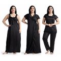 Women 4 Part Comfortable Long Solid Night Dress for Comfortable Nighty Set -Maxi.