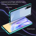 Biruiqu For VIVO V21e 5G Magnetic Absorption Case Metal Frame Shockproof Double Sided Tempered Glass Magnetic Case Cover. 
