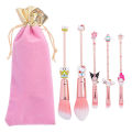 5 pcs/set kitty cat makeup brush set anime cute soft fluffy women's cosmetic makeup tools foundation brush eyeshadow brush gifts. 