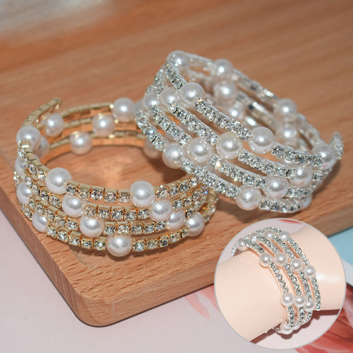 Elegant Crystal Imitation Pearl Bracelet Multilayer Stretchable Pearl Bracelet Pearl Bracelet for Women Bridal Jewelry Gift