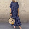 Boho Maxi Dress Vintage Print Summer Half Sleeve Loose Dress Casual Plus Size Female Long Dress Big Swing Dresses Robe Vestidos.