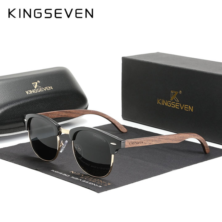 KINGSEVEN%20Handmade%202023%20Black%20Walnut%20Wooden%20Sunglasses%20Men%20Polarized%20UV400%20Protection%20Semi-Rimless%20Retro%20Eyewear%20Women%20Oculos%20-%20Image%202