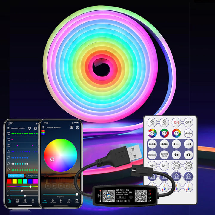 RGBIC Neon Led Lights for Bedroom 5V USB Neon Rope App Control Music Sync Color Changing Rope Light Flex Neon Sign for Indoor
