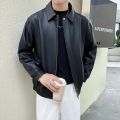 White Khaki Black Leather Jacket Men Slim Fashion Casual Motorcycle Jacket Mens Streetwear Korean Hip-hop Bomber Jacket Men Coat. 