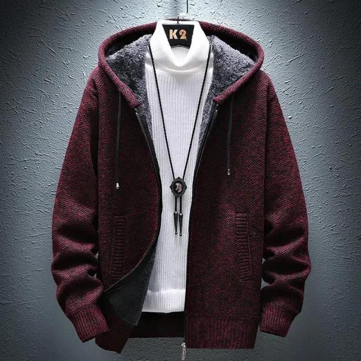 Cardigan Red Coat Zip-up Jacket Men's Clothing Hoodies Zipper Knit Sweater Male Aesthetic Meme Sale Maletry Fun Overfit Over Fit