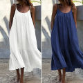 Summer Dress Beach Vacation Wear For Women Casual Sling Solid Color Sleeveless U-neck LooseMaterial Composition.