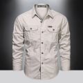 New Autumn Military Style Cotton Pocket Shirt for Men Solid Color Slim Casual Brand Clothing Men Long Sleeve Shirts 5XL. 