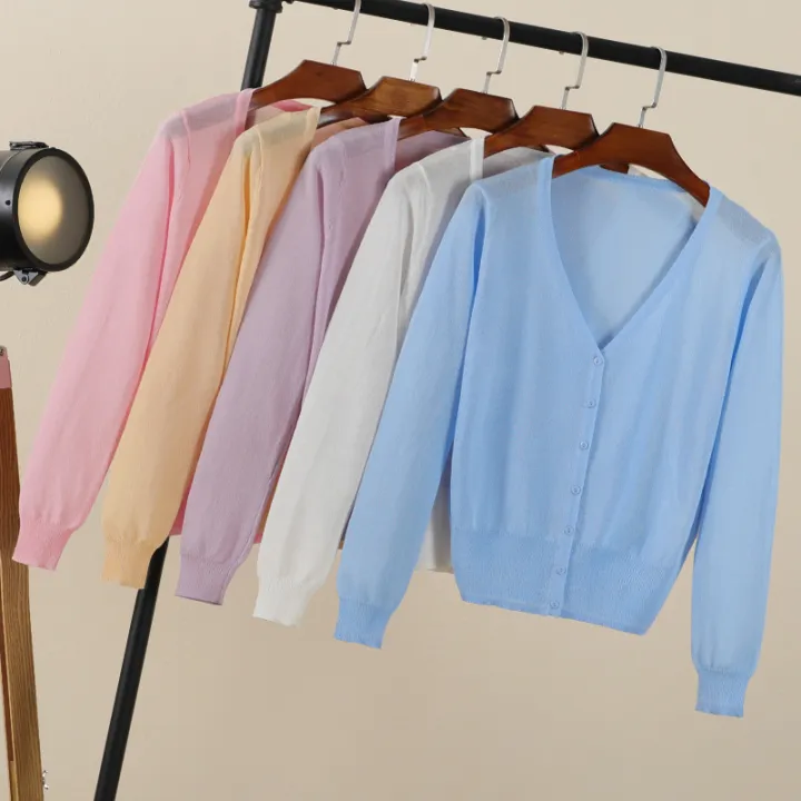 Summer%20Cardigan%20Women%20Cropped%20Korean%20Fashion%20Style%20Female%20Black%20Women's%20Coat%20Clothing%20V-neck%20Ladies%20Sweater%20Outerwear%20Cute%20Basic%20-%20Image%203