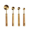 Stainless Steel Measuring Cup Spoon Wooden Handle Food Coffee Flour Kitchen Baking Tool Bartender Scale Measuring Spoon Cups Set. 