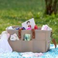 Durable Baby Diaper Caddy Organizer & Changing Pad, Unisex Portable Storage Bin for Travel or Home, Eco-Friendly Felt Basket Bag with Customizable Compartments, Leather Handles.