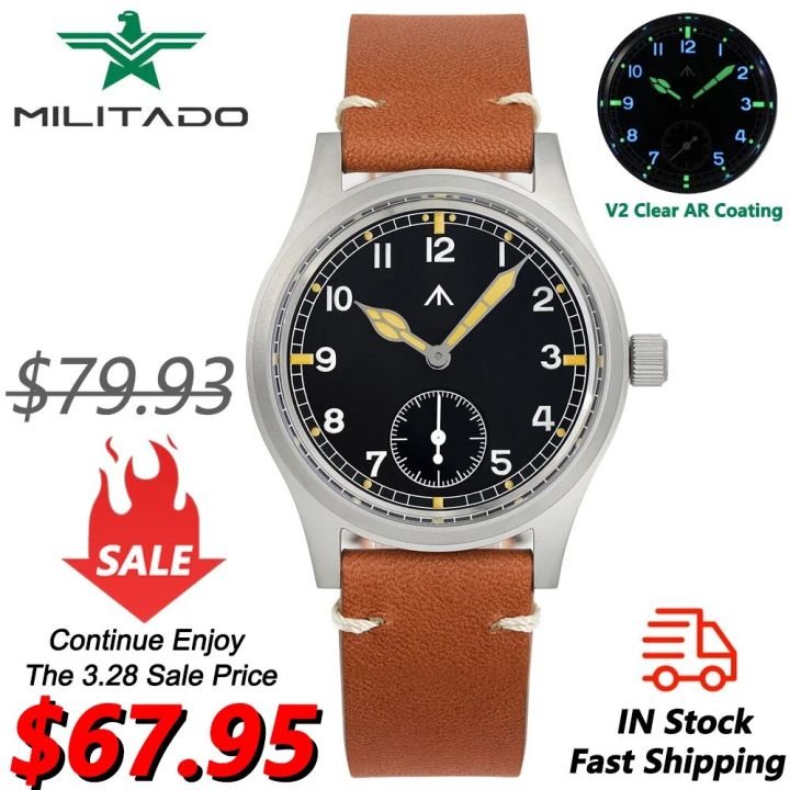 Militado D12 Retro Quartz Watch Men VD78 Movement Domed Sapphire Crystal Wristwatch 100m Waterproof Luminous 36mm Watches