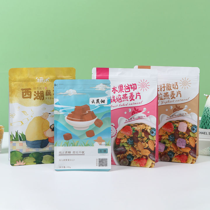 Fresh-keeping vacuum packaging bags wholesale snacks moisture-proof ziplock bags oatmeal lotus root flour packaging ziplock self-standing aluminum foil bags