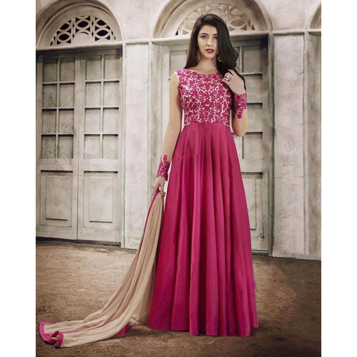 Magenta%20Georgette%20Semi%20Stitched%20Gown%20for%20Women%20-%20Image%202