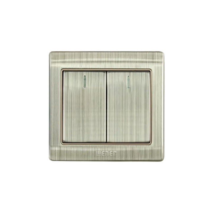 Wener Brushed Steel Series 16A Two Gang Two Way Electrical Wall Switch Socket 2Gang