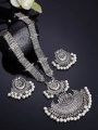Oxidized Silver Color Long Necklace Set With Earings. 