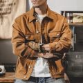 Loose Denim Jacket Men Spring Autumn Handsome Cargo Jacket Handsome Button Workwear Coat Canvas Button Up Streetwear Jacket. 