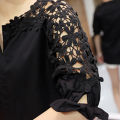 2023 Summer New off-the-Shoulder Shirt Large Size Women's Loose Korean Style Hollow Top Shirt Lace Bottoming Shirt. 