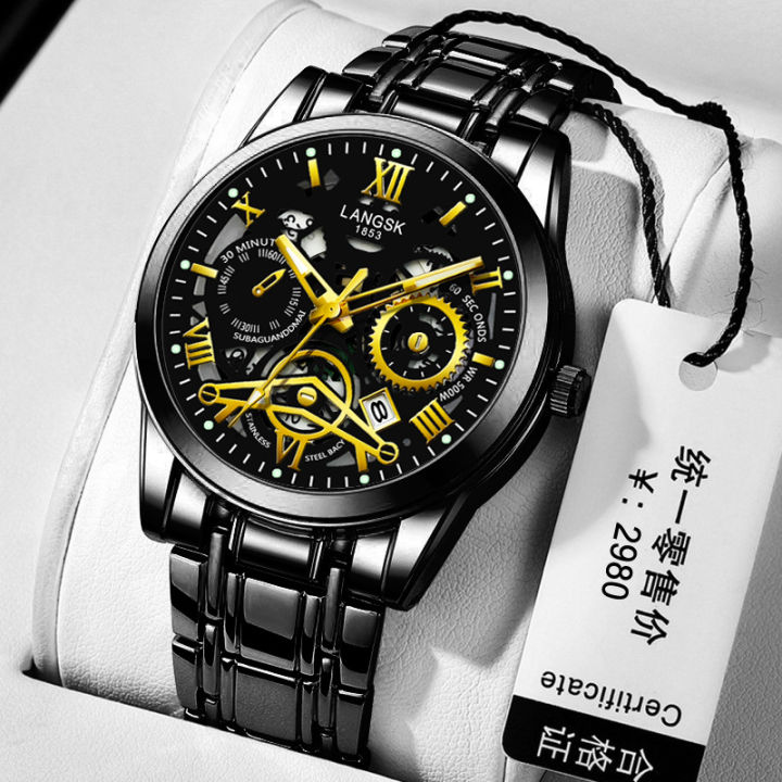 Cross-Border Foreign Trade Hollow Men's Watch Men's Waterproof Luminous Calendar AliExpress Dried Shrimp Quartz Watch One Piece Dropshipping