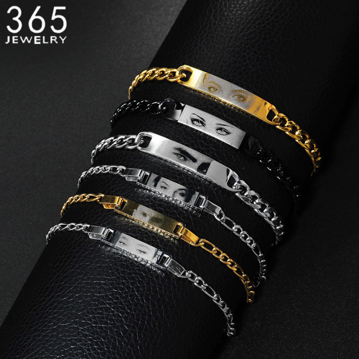 Personalized Engrave Eye Picture Customized Bracelet Stainless Steel For Women Men DIY Memorial Jewelry Gifts