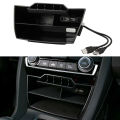 for 2016 2017 2018 2019 Interior Accessories Car Black ABS Inner Console Central Storage Box with USB Port. 