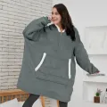 Winter Sherpa Oversized Hoodie Women Men Checkered Sweatshirt Fleece Hooded Blanket With Sleeves Pocket Wearable Blanket. 