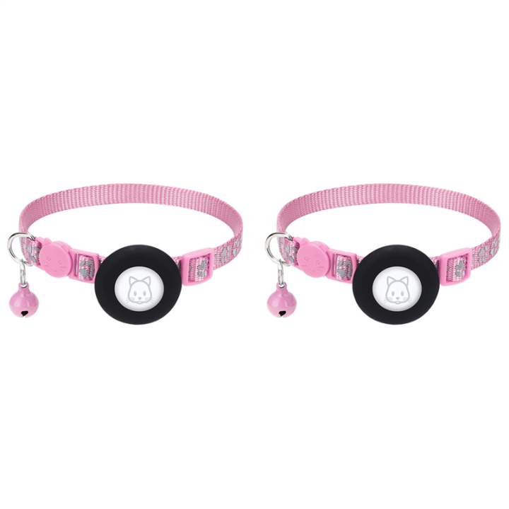 TWEXQNY 2X Cat Collar, for Air Tag Cat Collar with Safety Buckle and Bell, Reflective Cat Collar in 3/8Inch Width Pink