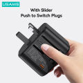 USAMS T59 Universal Travel Adapter Travel Charger Socket Converter 20W Dual USB Type-C Wall Charger.