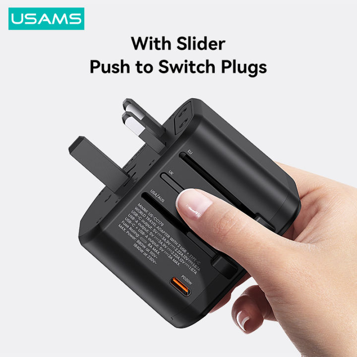 USAMS T59 Universal Travel Adapter Travel Charger Socket Converter 20W Dual USB Type-C Wall Charger