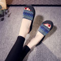 2021 summer new elastic band flat wedge word ladies sandals flatform heel slippers summer wholesale foreign trade.