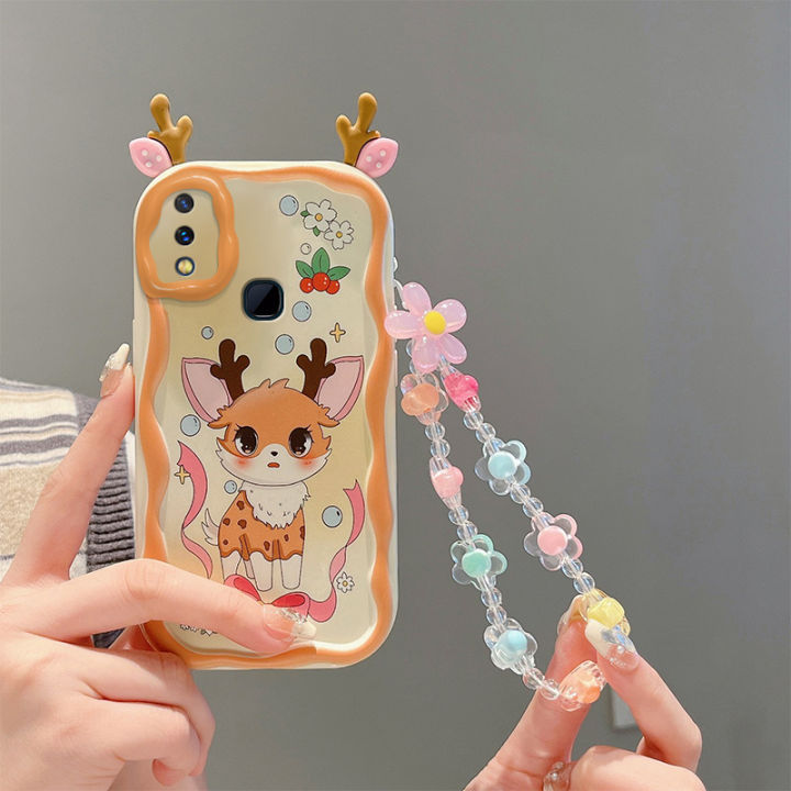 For Samsung Galaxy A10S M01S Case Cute Cartoon Pattern Design with Flower Bracelet Phone Case