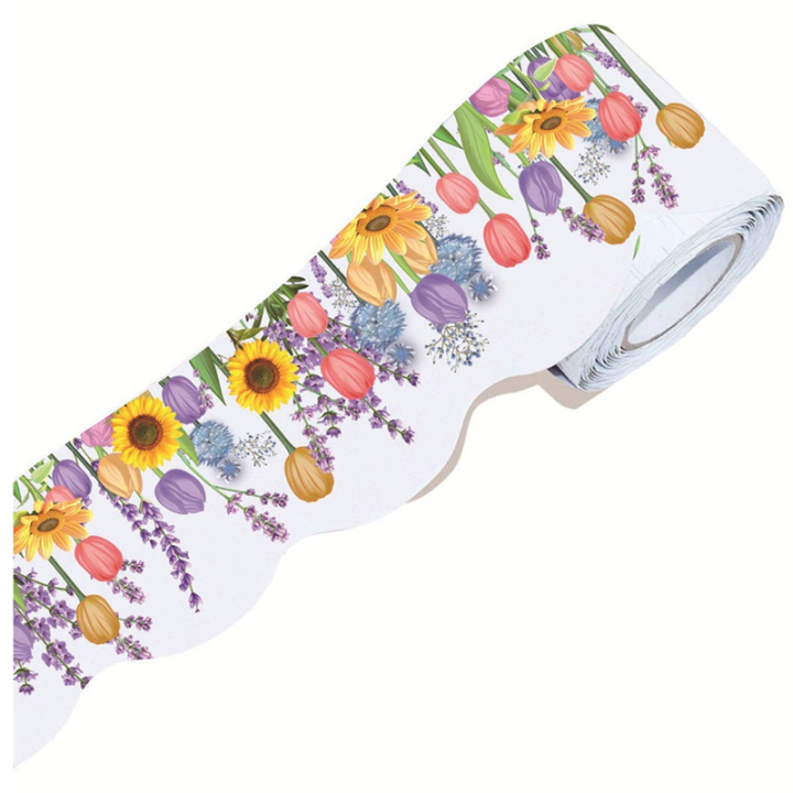 Floral Bulletin Border Tulip Flower Trim Border for School Classroom Blackboard Chalkboard 1 Roll