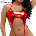 Navel Revealing Monokini Stylish Halter Monokini Glossy Bkless Belly Hollow Perfect One-piece Swimsuit for Soutast Asian Beh Lovers.