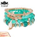 4Pcs/Set Boho Faux Agate Pearl Tassel Chain Charm Beaded Bracelet Women Jewelry.