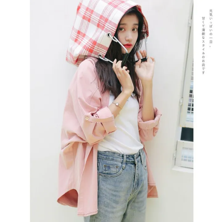 Pink%20Shirt%20Women's%20Loose%20Spring%20Clothes%20Korean%20Style%20Batwing-Sleeved%20Blouse%20Top%20Versatile%20Long%20Sleeve%20Shirt%20-%20Image%206