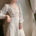 2023Spring-Summer NewinsSuper Fairy Slimming Embroidered Lace High-End Dress Women's French First Love Platycodon Grandiflorum Skirt.