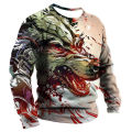 Men's long sleeve T-shirt winter 3D animal printed T shirts street fashion wolf pattern loose tops tees oversized men's clothing.