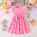 GC Kids Girls Cartoon Butterfly Pattern Dress Round Neck Cotton Ruffled Sleeve Dress Summer Basic Casual Outfits.