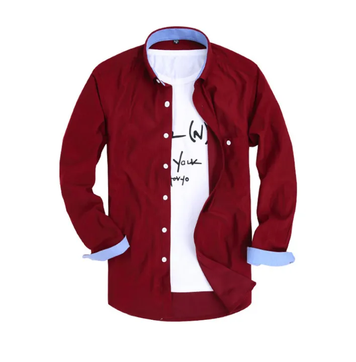 Maroon%20Cotton%20Long%20Sleeve%20Casual%20Shirt%20for%20Men%20-%20Image%203