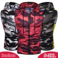 Men's Red Zipper Hooded Sleeveless Printed Fitness Srts Vest.