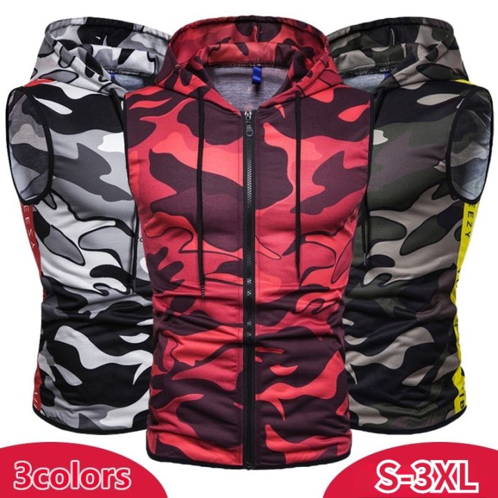 Men's%20Red%20%20Zipper%20Hooded%20Sleeveless%20%20Printed%20Fitness%20Srts%20Vest%20-%20Image%203