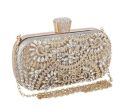 Diamond Luxury Evening Clutch for Women Wedding Golden Purse Chain Shoulder Bag Small Hollow Out Flowers Crystal Party Handbag.