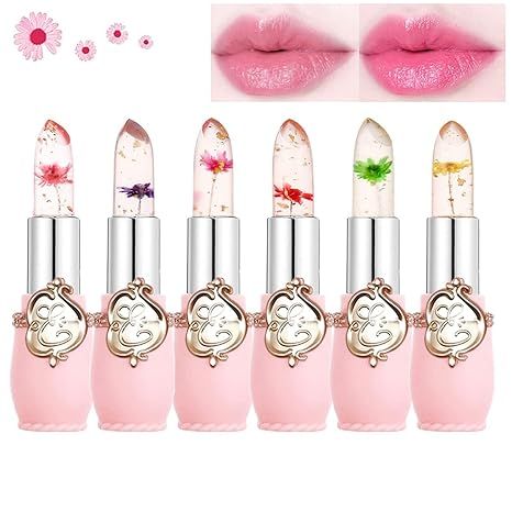 1pcs/ 6pcs emaymei Transparent Jelly Change Lipstick Waterproof Crystal Jelly Lipstick with Flower Inside | 3.8gm 6 Shades Available
